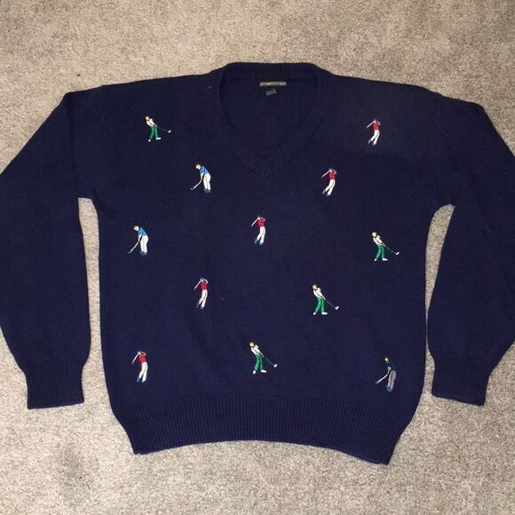Retro vintage Jack Nicklaus Golden Bear Logo embroidered Golf men V-Neck Sweater - Picture 1 of 6